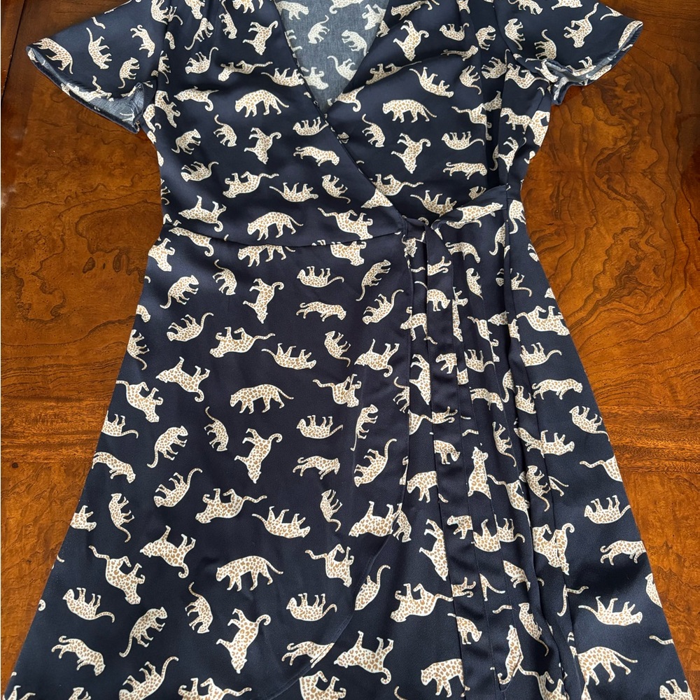 J Crew Navy Dress with Jaguar Print